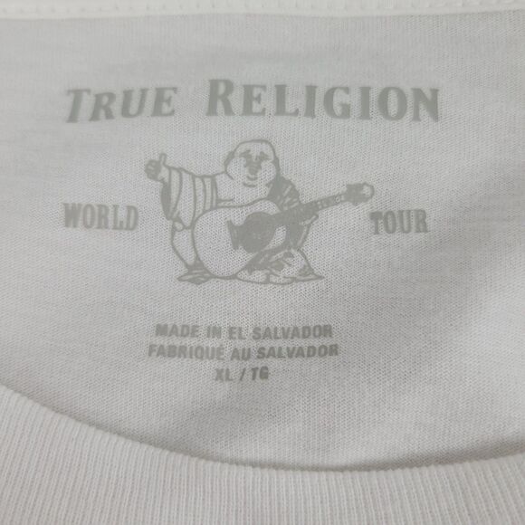 True Religion Men's Side Paneled Logo Tee T-Shirt White Red Cotton size XL NWT - Picture 3 of 8